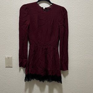 Reformation Burgundy Long Sleeve Dress with Black Lace